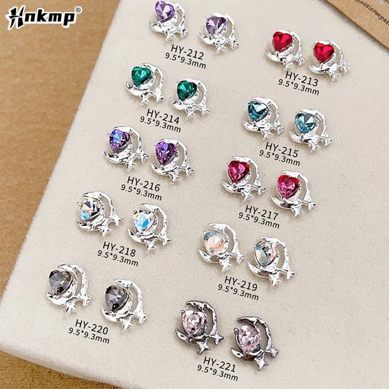 5PCS Moon Love Alloy Nail Accessories Sparkle Peach Heart Diamond Three Dimensional Four Star Nail Decoration