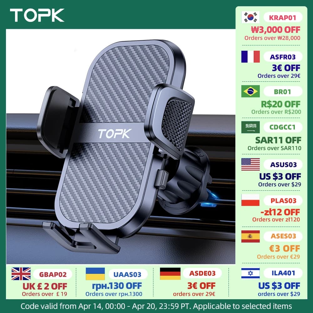 TOPK Car Phone Holder Air Vent Car Phone Holder Mount 360° Rotation Adjustable Clip Compatibility Fit for All 4"-7" Smartphon