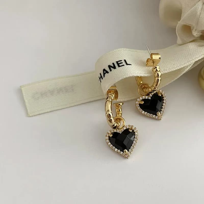 LIVVY  Fashion Black LOVE Heart Zircon Drop Earrings for Women Couple Creative Elegant Holiday Party Jewelry Accessories