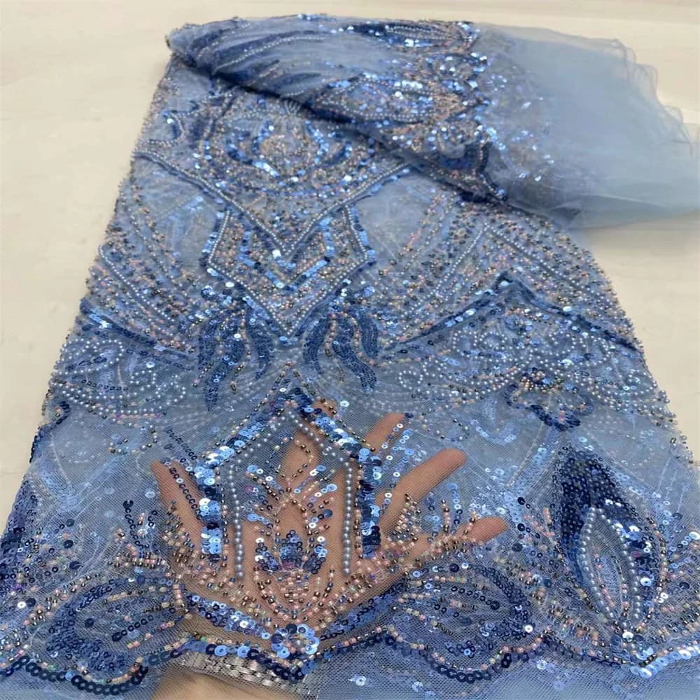2024 New African Nigerian French High Quality 2024 Hot Sale Lace Fabric Sequins Beads Bride Party Wedding Embroiderg Dresses
