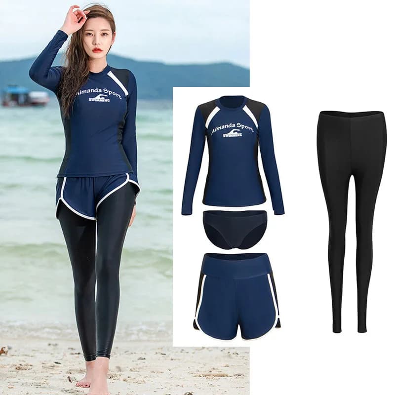 Women's 4pcs Men's 3pcs Rash Guard Sets Swim Shirt with Built in Bra+ Board Short Leggings Tankini Sun Protection Swimsuit M-5XL