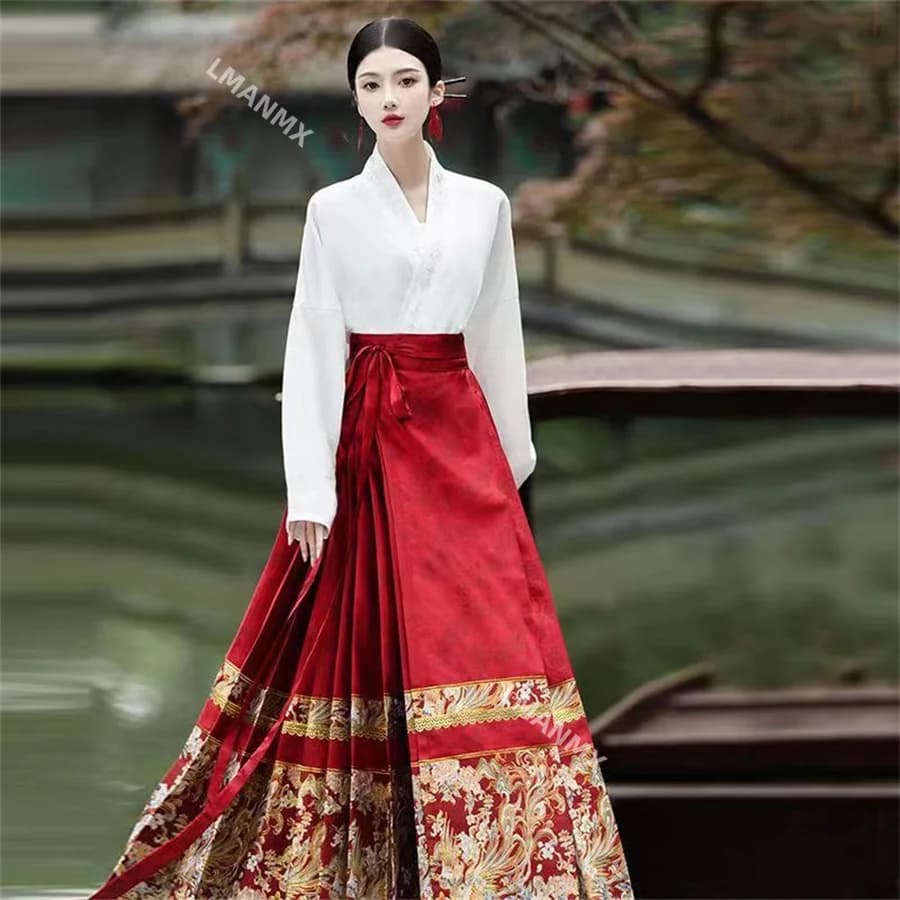 New Chinese Light National Style Set Horse Face Skirt Autumn 2024 Chinese Style Han Element Skirt Daily