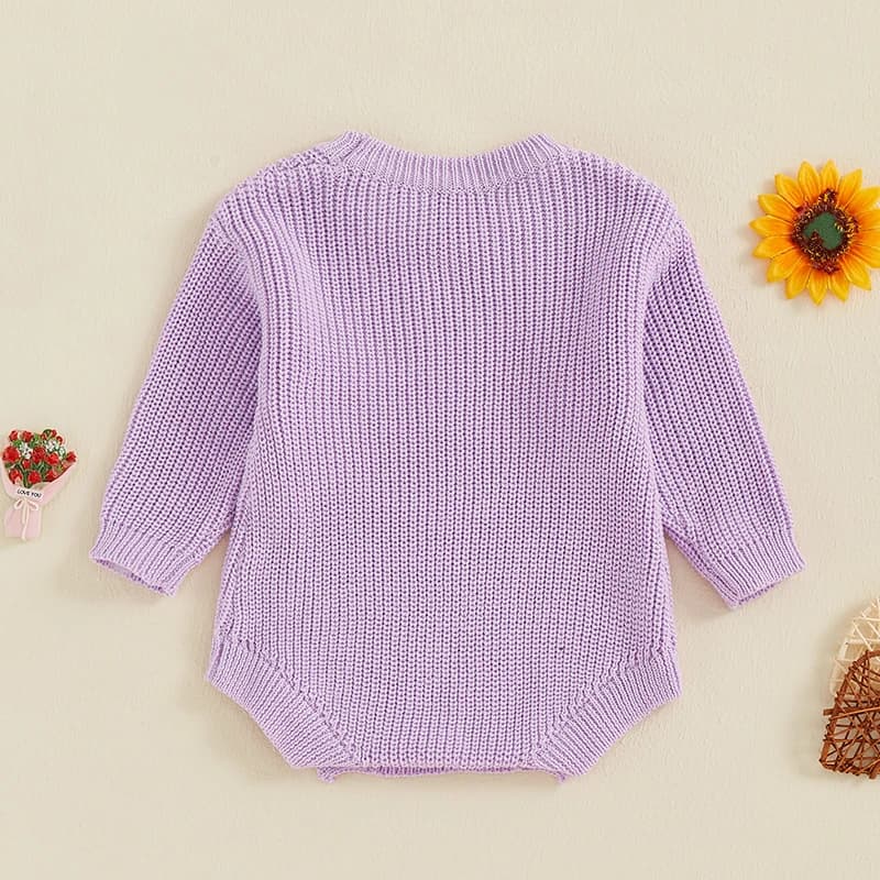 Adorable Infant Girls Sweater Romper with Chic Floral Embroidery and Cozy Knit Fabric Perfect for Stylish Newborns Looking
