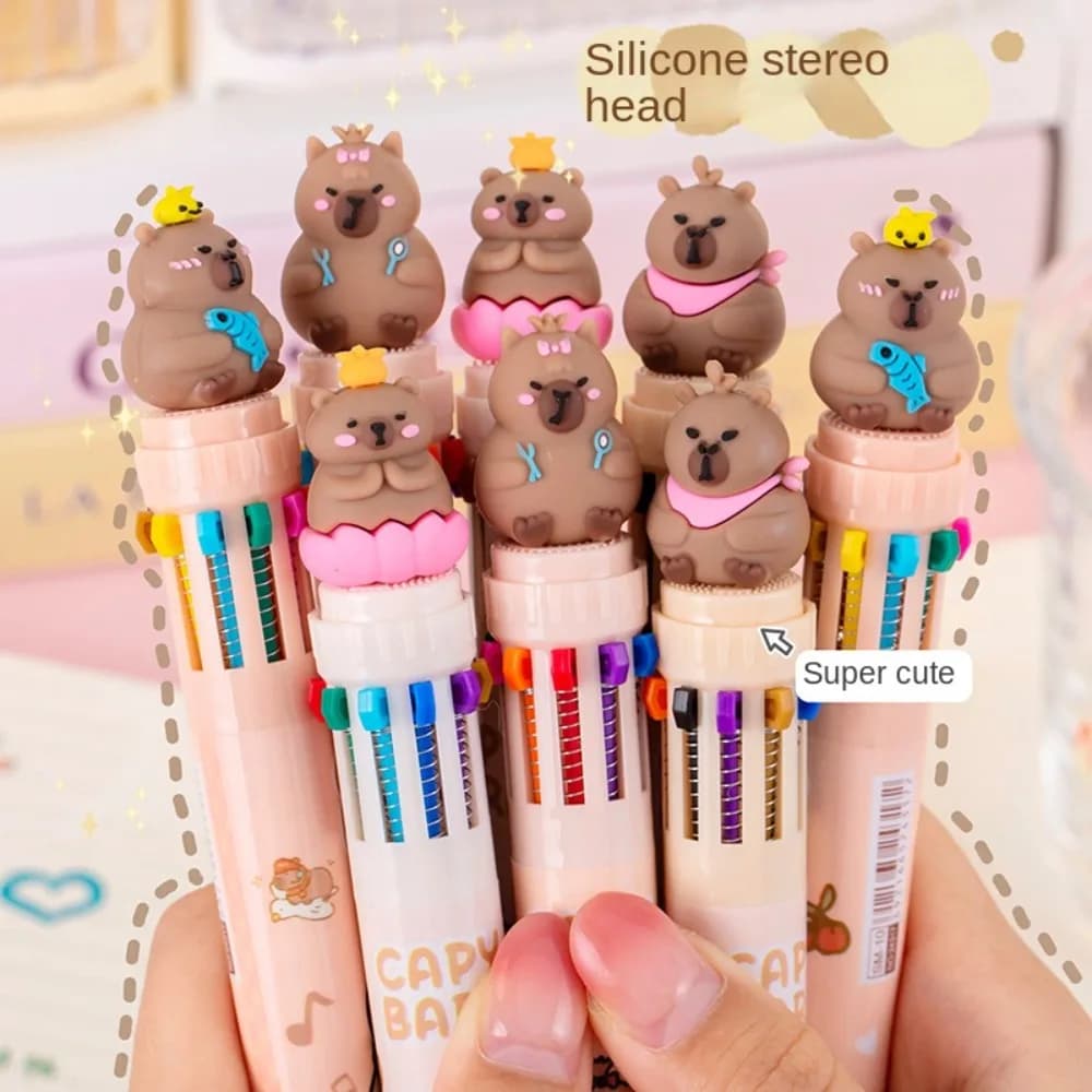 Plastic Capybara Multicolor Pen Signature Pens Cartoon Creative Capybara Pen Ten-Color Brown Colorful Ten-Color Pen School
