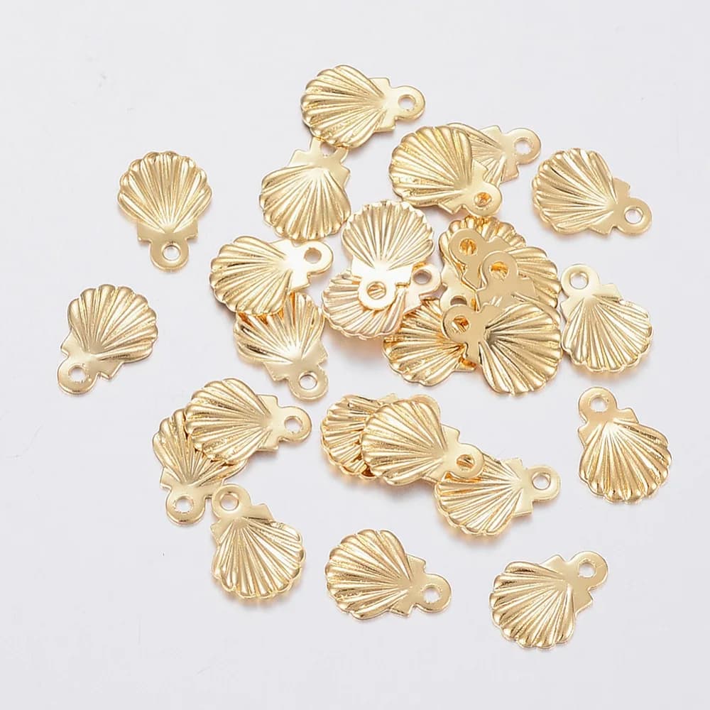 304 Stainless Steel Charms, Shell, Real 18K Gold Plated, 7.5x5.5x0.8mm, Hole: 0.8mm
