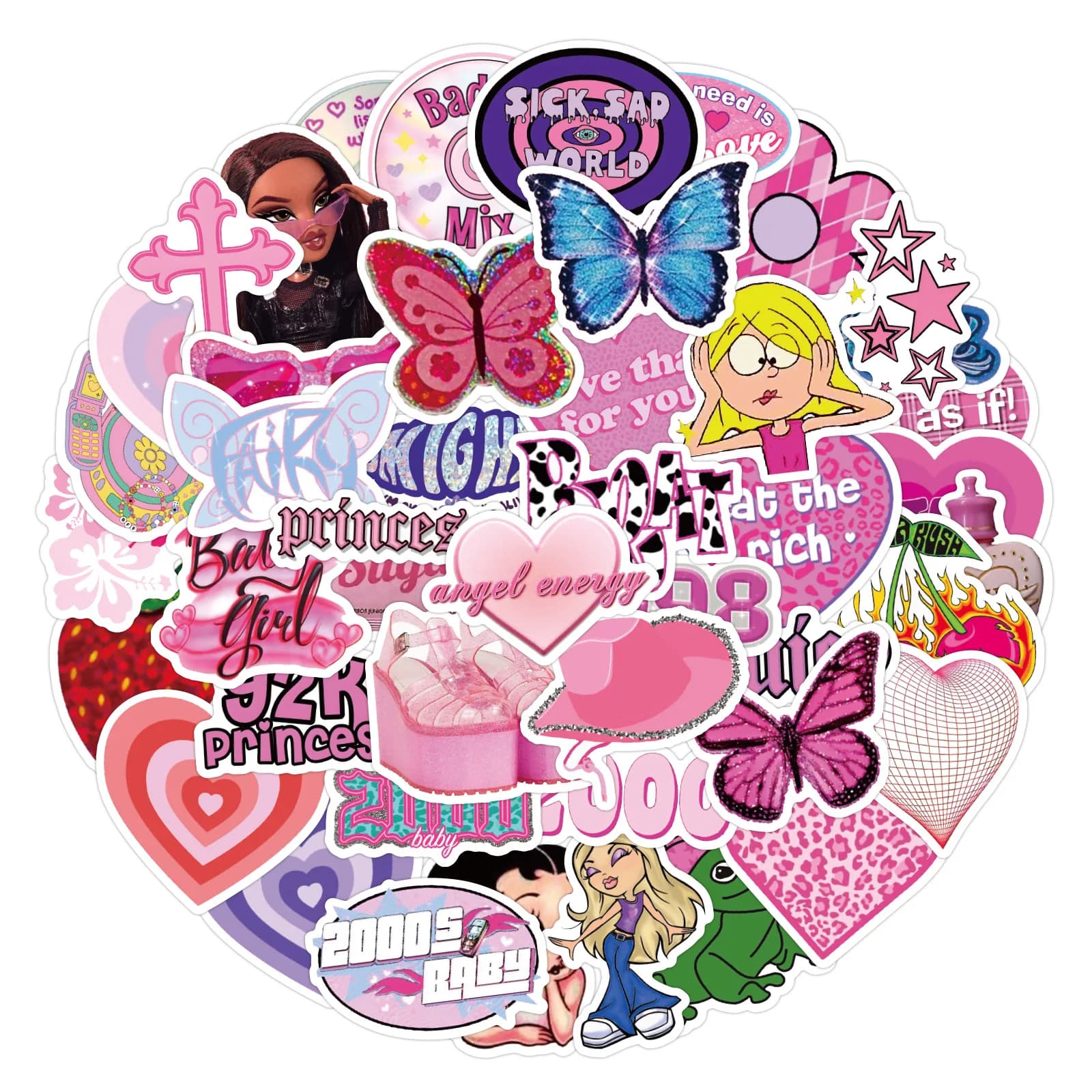 60PCS Phone Case Y2K Millennium Style Trend Stickers Cute Aesthetic Decal Diary Motorcycle Laptop Scrapbook Toy Sticker