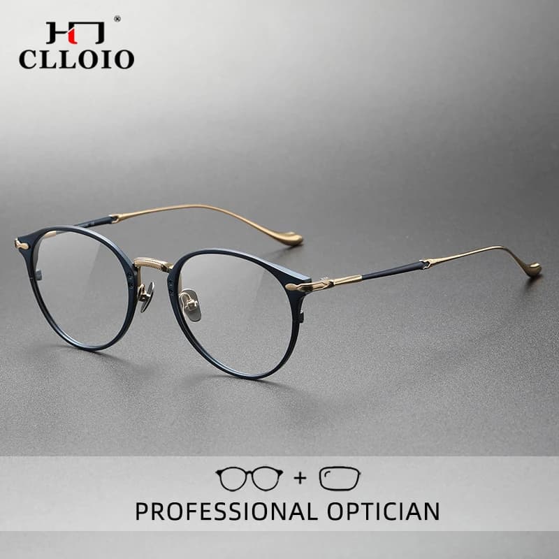 CLLOIO Luxury Pure Titanium Reading Glasses Men Retro Round Myopia Hyperopia Glasses Anti Blue Ray Prescription Eyewear M3112