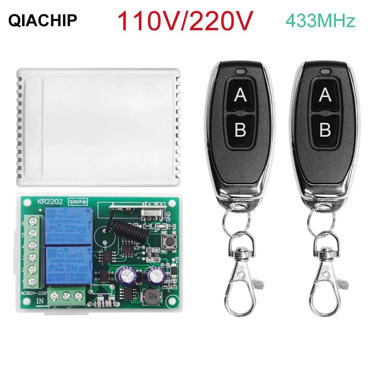 433Mhz 220V 110V Remote Control Switch for Light,Door, Garage Universal Remote AC 85V ~ 250V 2CH Relay Receiver and Controller3