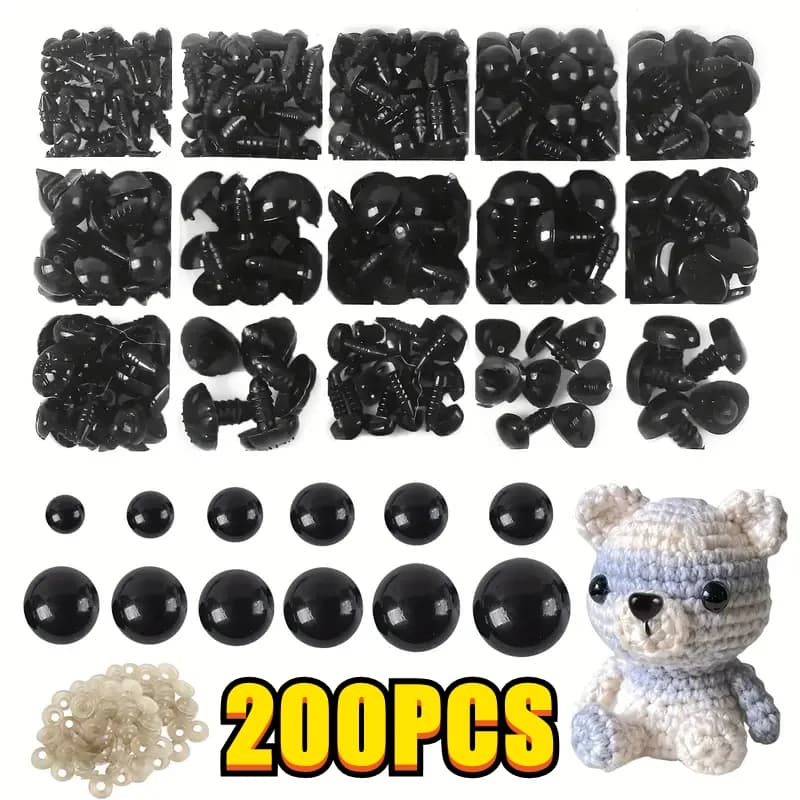 200/100PCS Black Plastic Safety Eyes For Toys Amigurumi Diy Kit Crafts TeddyBear Toy Eye For Doll Decoration Accessories 5-20mm