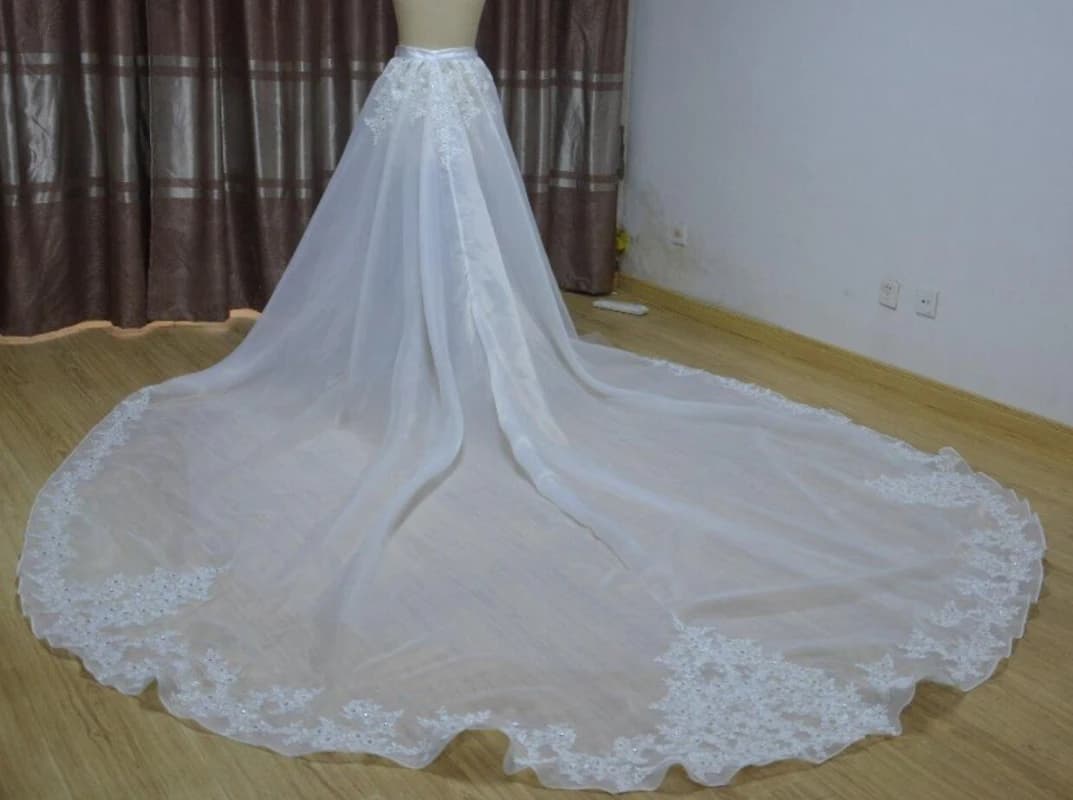 puffy skirt Organza detachable train lace skirt / beaded train removable skirt crystal wedding train