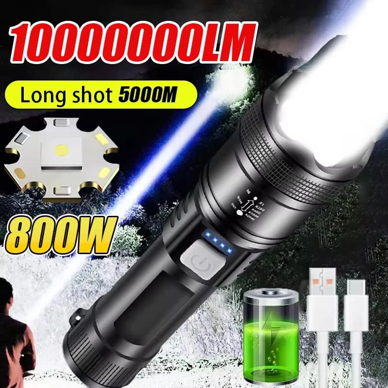 Powerful LED Flashlights 5000LM Ultra Bright Tactical Light Emergency Spotlight Telescopic Zoom Light Built 18650 Battery