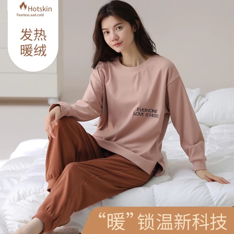 Autumn and Winter Thin velvet Warm long sleeve pajama set Women's loungewear Sports Korean version can be worn outside Nightwear