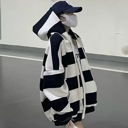 Jackets Zipper Women Striped Minimalist Popular Hooded Full Sleeve Loose All Match Fashion Casual Street Young Korean Ins 2022