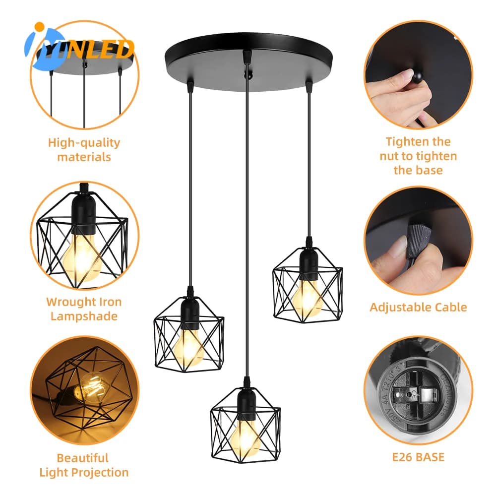 Nordic Style Home Decor Pendant Light 3- Head Hanging Lamp Vintage Chandelier Led Ceiling Lighting Kitchen Dining Living Room