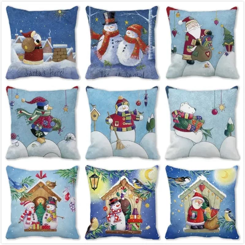 Home decoration christmas decoration snowman santa print pillowcase ornament cushion cover 45x45 cm funda de almohada