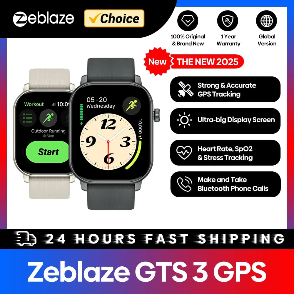 New 2025 Zeblaze GTS 3 GPS 2.01" Screen Sports Smartwatch Make/Receive Phone Calls Heart Rate SpO2 Stress Tracking Smart Watch