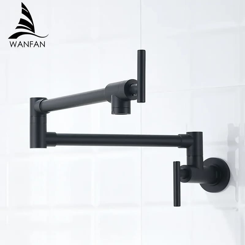 Pot Filler Double Joint Spout Folding Stretchable Swing Arm Wall Black Kitchen Faucet Single Hole Two Handle Kitchen Sink Faucet