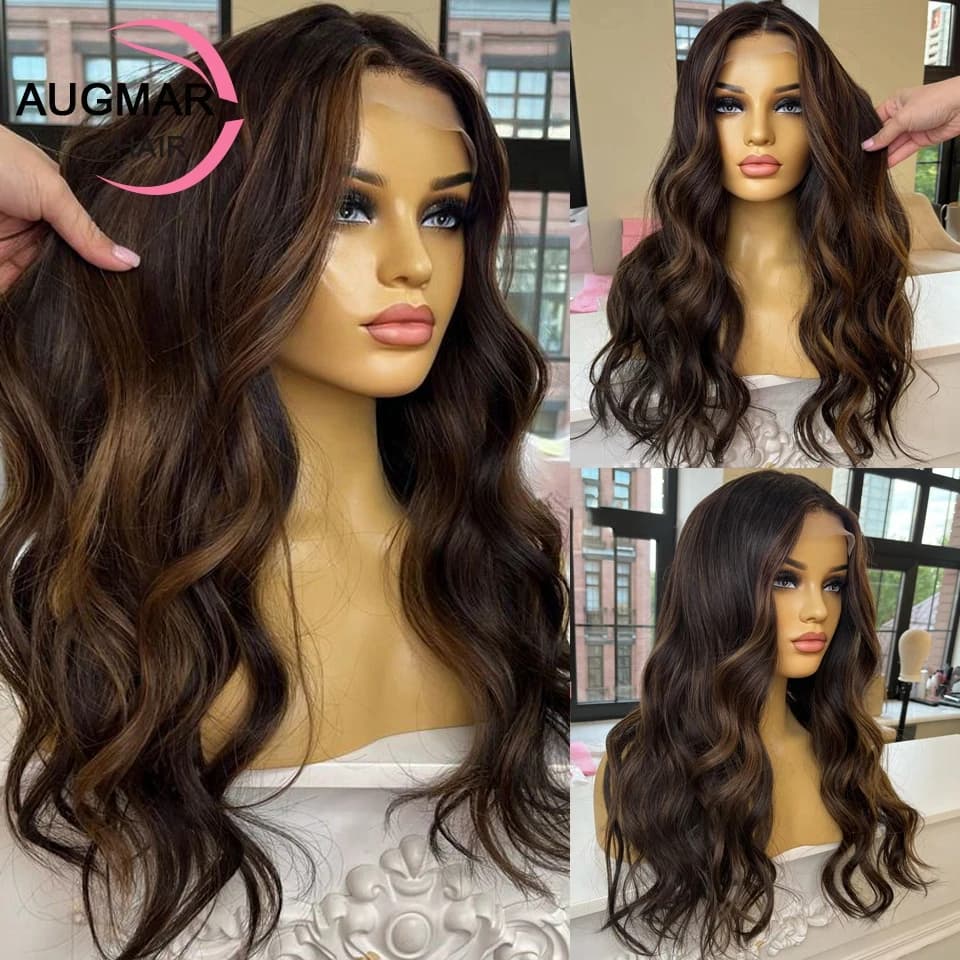 13x4 Brown Highlight Wig Human Hair Wigs 13x6 Blonde Body Wave Lace Front Wig Pre Plucked HD Transparent 360 Lace Frontal Wig