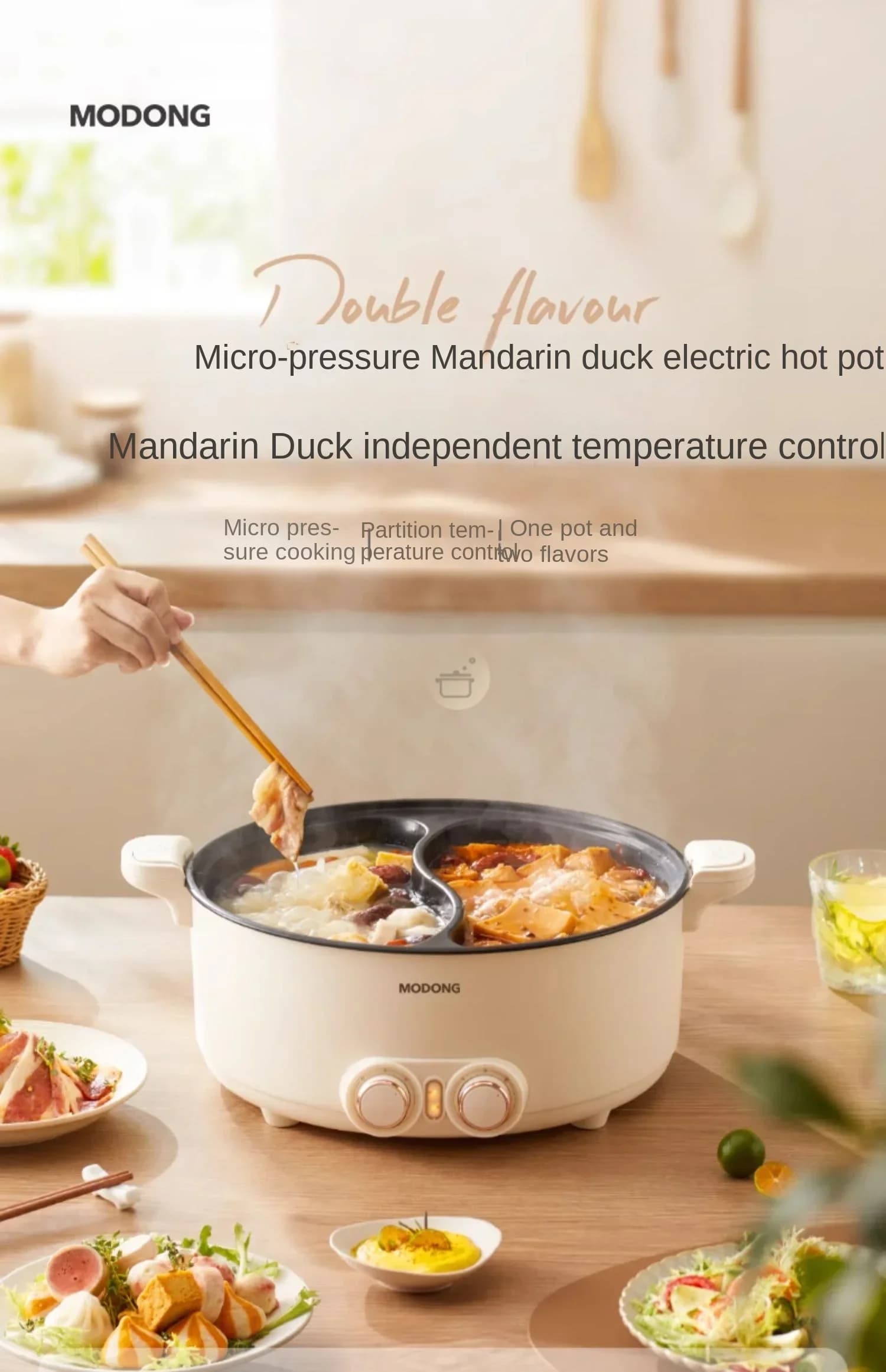 220V Modong Electric Hot Pot, Dual Sided for Cooking and Boiling, Ideal for Family and Friends
