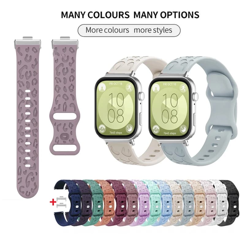 For Huawei Watch Fit 3 Strap Leopard Silicone Engraved Band For Huawei Fit 3 With Connector