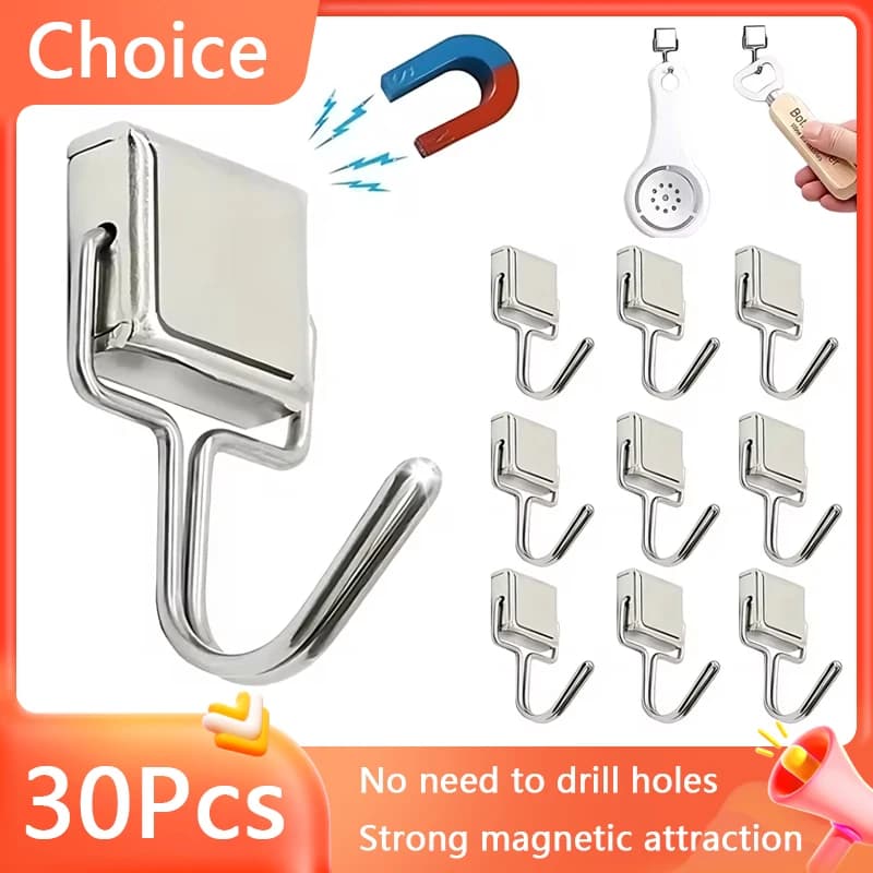 30Pcs Square Strong Magnetic Hooks Multi-Purpose Storage Hooks Home Kitchen Bar Storage Hooks Key Storage Hooks Bathroom Hangers