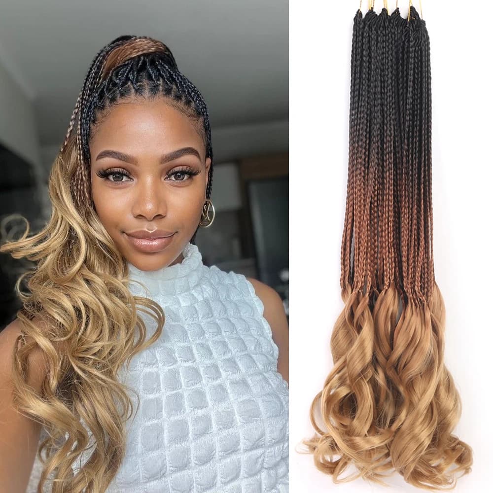 Crochet Hair Synthetic French Curls Braiding Hair Ombre Box Hair Extensions For Women 24 inch Wavy Curly Black Brown Grey