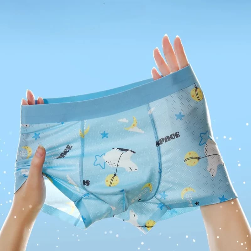 4PCS Kids Boy Thin Breathable Cool Mesh Panties Student Soft Antibacterial Knickers 2+y Young Child Cute Cartoon Print Underwear