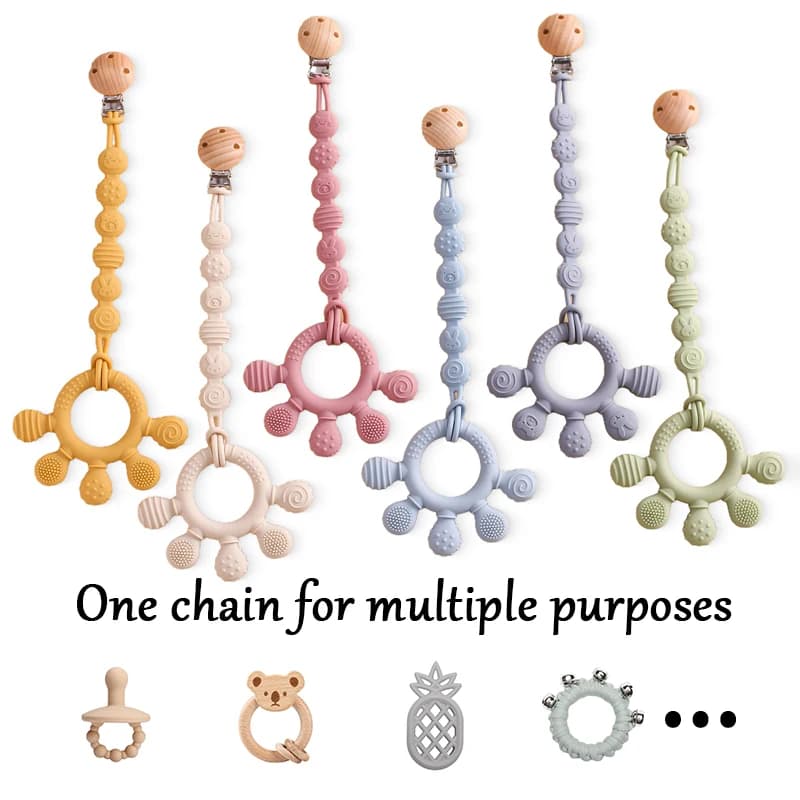 Beech Wood Pacifier Clip Silicone Teether Chain  Set Anti-drop Pacifier Chain Baby Accessories Nipple Holder Dummy Holder Gifts