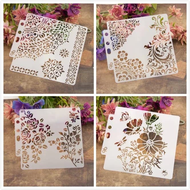 New 4Pcs/Lot 13cm 5.1" 1/4 Circle Edge DIY Layering Stencils Painting Scrapbook Coloring Embossing Album Decorative Template