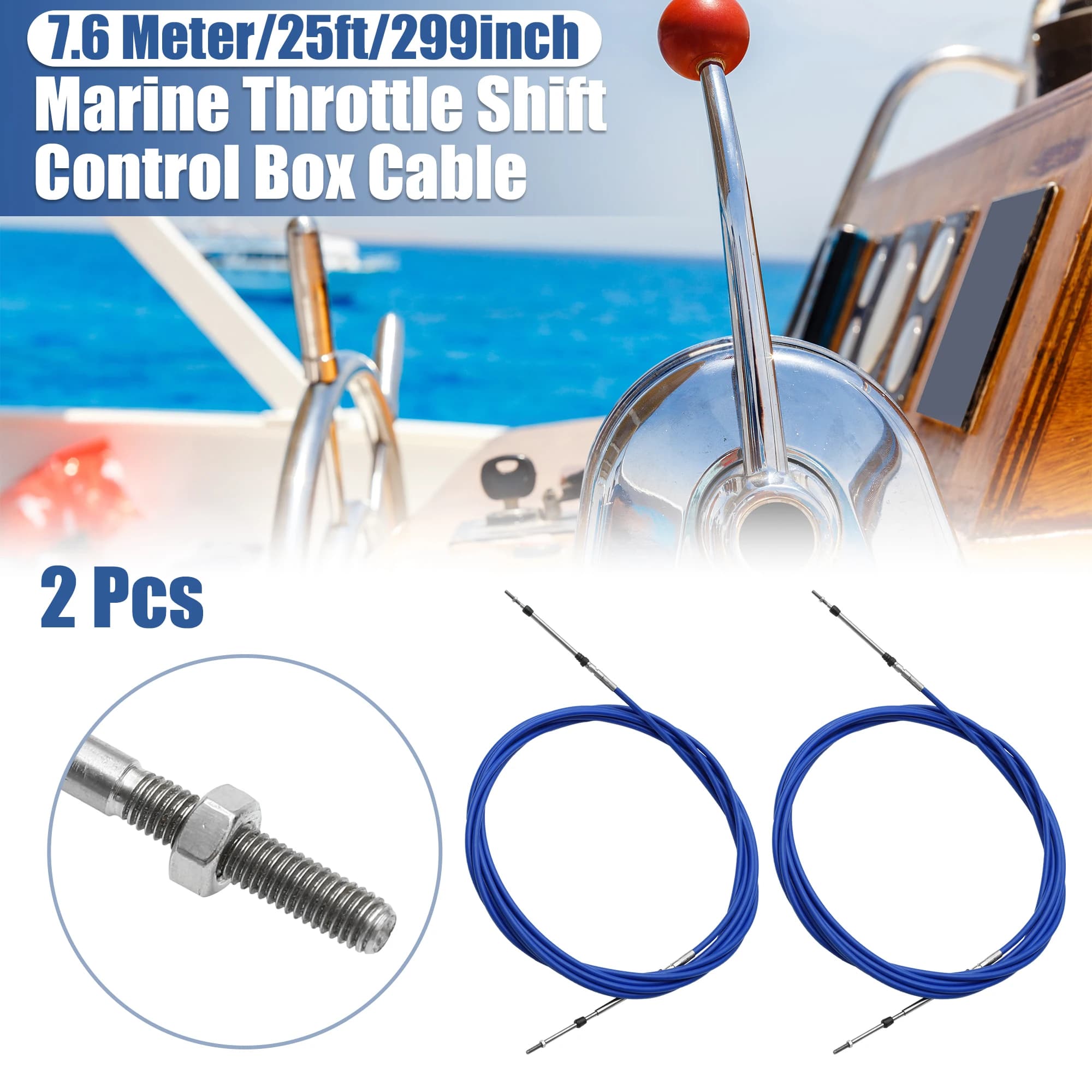 Motoforti 2pcs 21-25ft Marine Throttle Shift Remote Control Box Cable for Outboard Engine Boat Motor Steering System