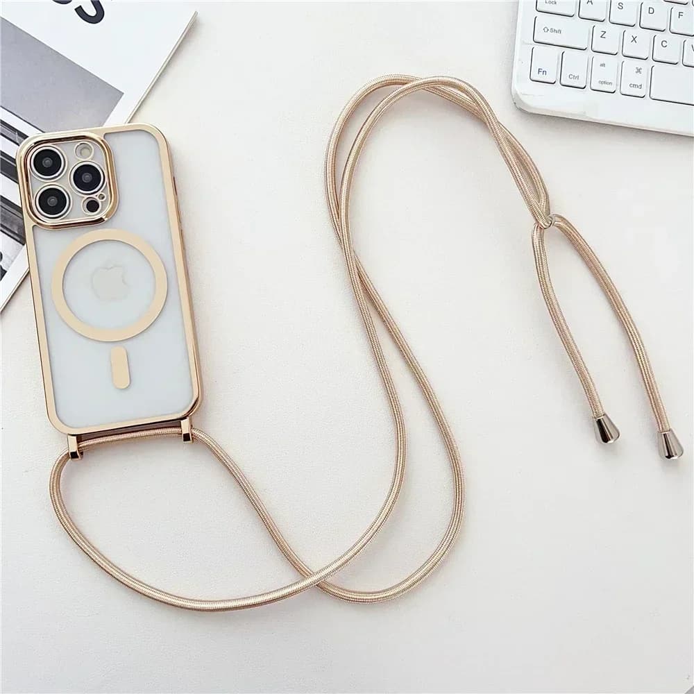 Crossboby Lanyard Plating Clear Phone Case For iPhone 16 15 14 13 12 11 Pro Max  For Magsafe Magnetic Necklace Cord Strap Cover