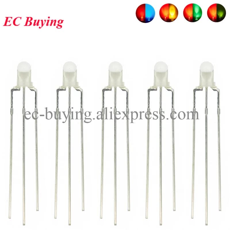 10pcs F3 3mm Diffused Two Color Common Anode/Cathode Round LED Red Warm White Blue Yellow Green Bi-Color Diode Light Emitting