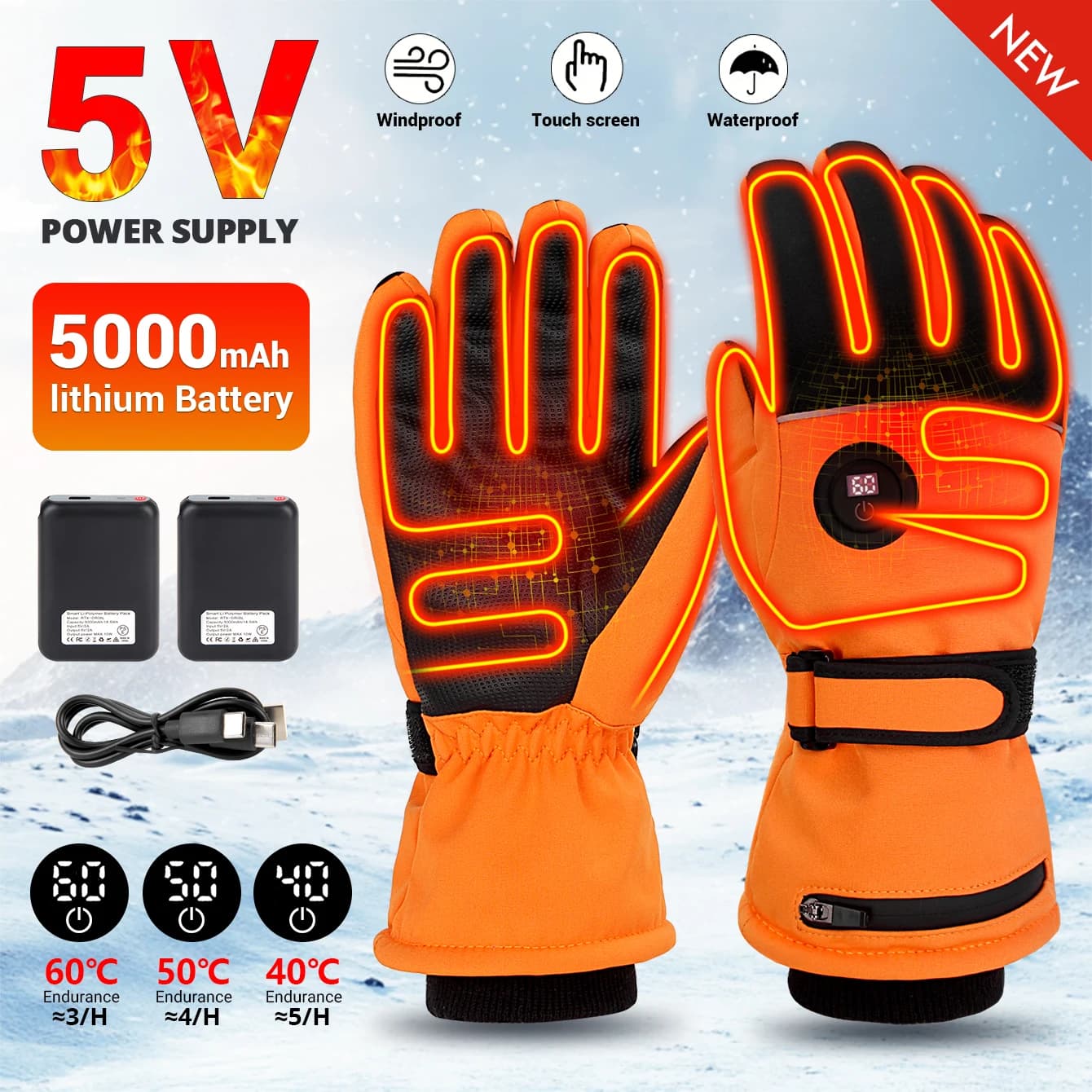 DUHAN Motorcycle Heating Gloves Battery Powered Moto Guantes Winter Waterproof Riding Gloves Outdoor Keep Warm Guantes Para Moto