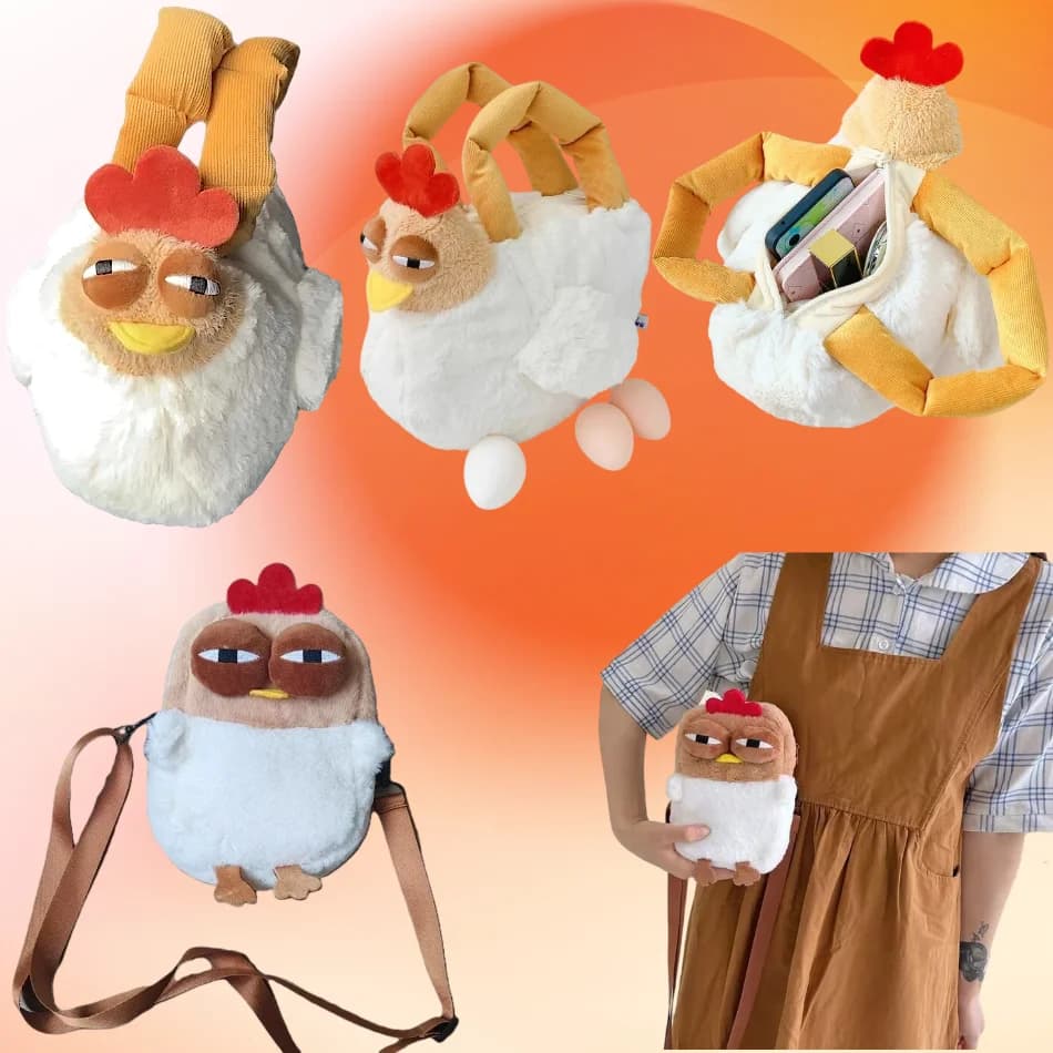 Fur Chicken Plush Bag Ugly Hen Shape Handbag Funny  Doll Satchel Purse For Women Birthday Gifts