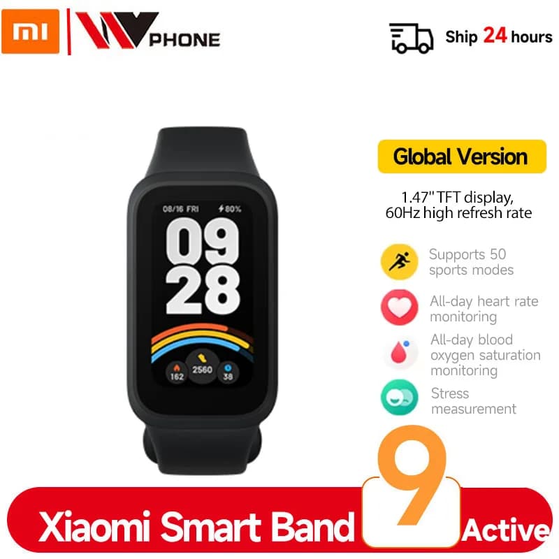 Global Version Xiaomi Smart Band 9 Active Bluetooth Smartwatch 1.47" TFT Screen 18 Days Battery Life Sports Modes Sleep Tracking
