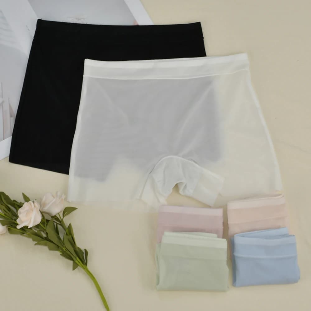1pc Summer Ice Silk Ultra-thin Boxer Underwear Women Seamless High Waist Panties Plus Size Quick Dry Female Safety Short Pants