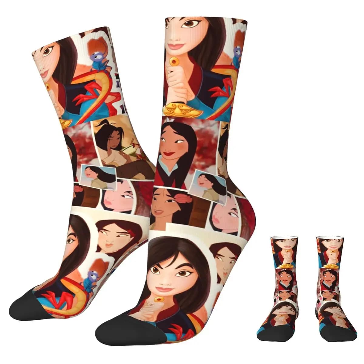 Mulan Princess Beaty Cartoon Socks Men Women Funny Happy Cute Mushu Socks Spring Summer Autumn Winter Middle Tube Stockings Gift