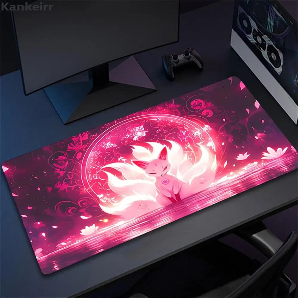 Cute Pink Nine-tailed  Fox Large Gaming Mouse Pad Computer Laptop Kawaii Mousepad Cartoon Deskmat Keyboard Gamer Mouse Mat XXL