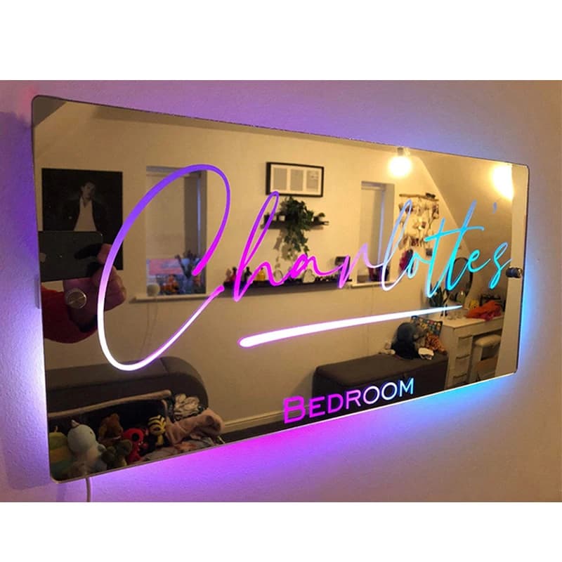 Customized Neon Sign Mirror Of Bedrroom Acrylic LED Light Wall Mirror Decoration