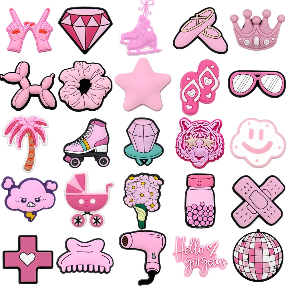 1PCS Fashion Women Shoe Charms Pink Tiger Diamond Rollerskate Shoe Accessories Pins for Clog Buckle Pink Sandal Shoe Decoration