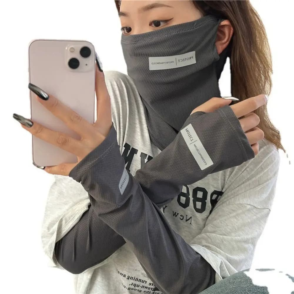 Ice silk Ice Sleeve Sunscreen Face-piece Unisex Thin Sun Protection Mask Windproof Breathable Arm Protection Gloves Summer