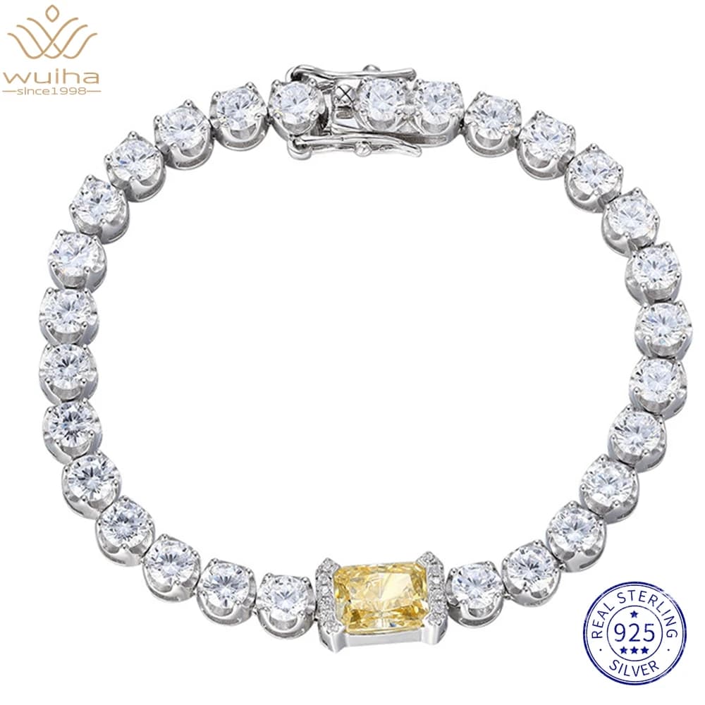 WUIHA 925 Sterling Silver Crushed Ice Yellow Sapphire Amethyst Synthetic Diamond Charm Bracelets for Women Gift Drop Shipping