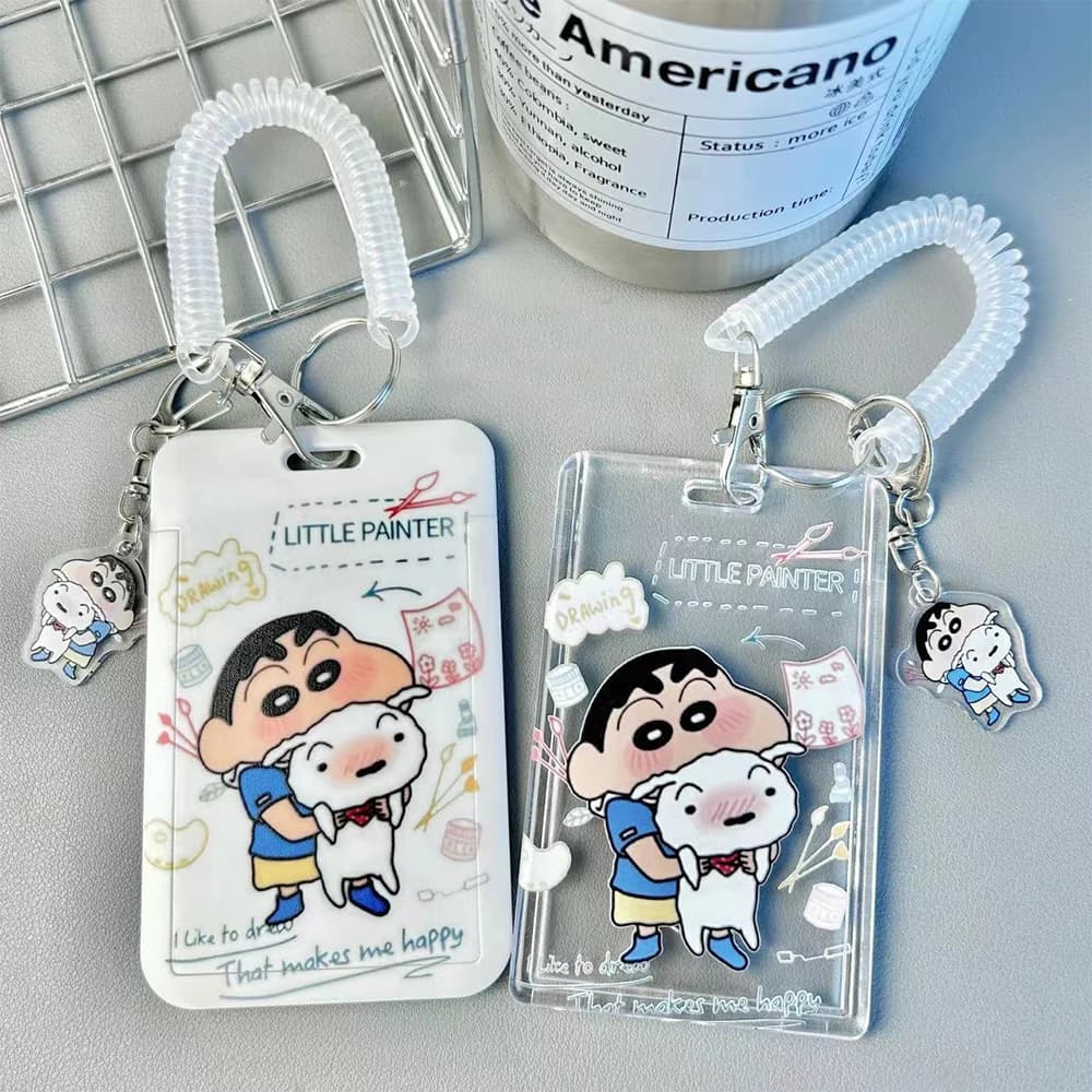 Kawaii Anime Crayon Shin-chan Keychain Cartoon Sliding Card Holder Student Meal Card Bus Card Lady ID Card Credit Card Holder