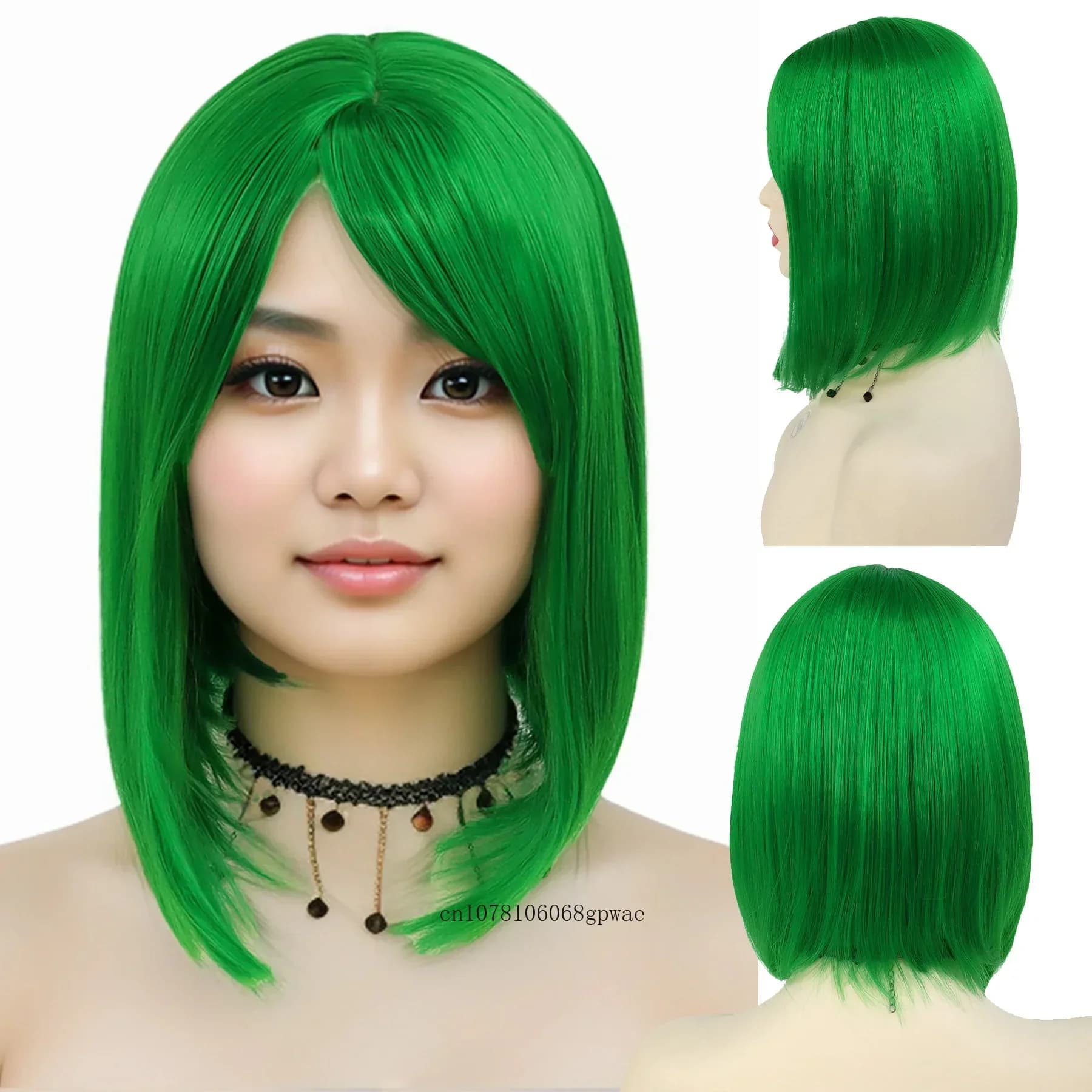 Synthetic Hair Green Wigs for Women Girls Short Straight Bob Wig with Bangs Cosplay Halloween Party Lolita Use Heat Resistant