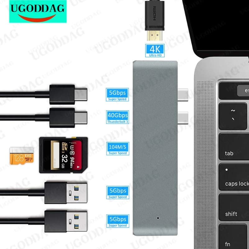 USB 3.1 Type-C Hub to HDMI-Compatible Adapter 4K Thunderbolt 3 USB C Hub With Hub 3.0 TF SD Reader Slot PD For MacBook Air Pro