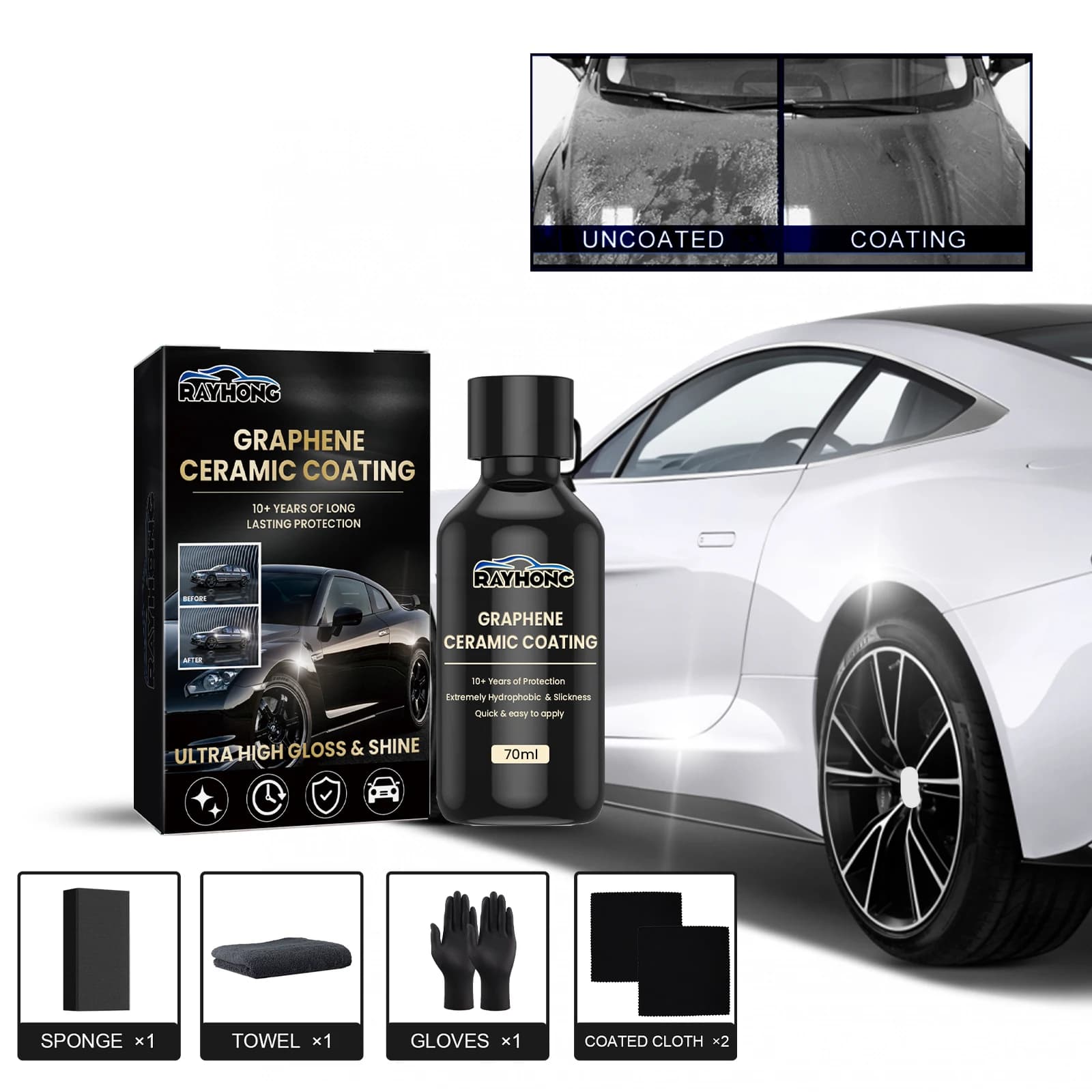 1-5x Nano Ceramic Coating Graphene Advanced Technology Super Hydrophobic Maintenance Liquid UV Glow Hydrophobic Paint Protection