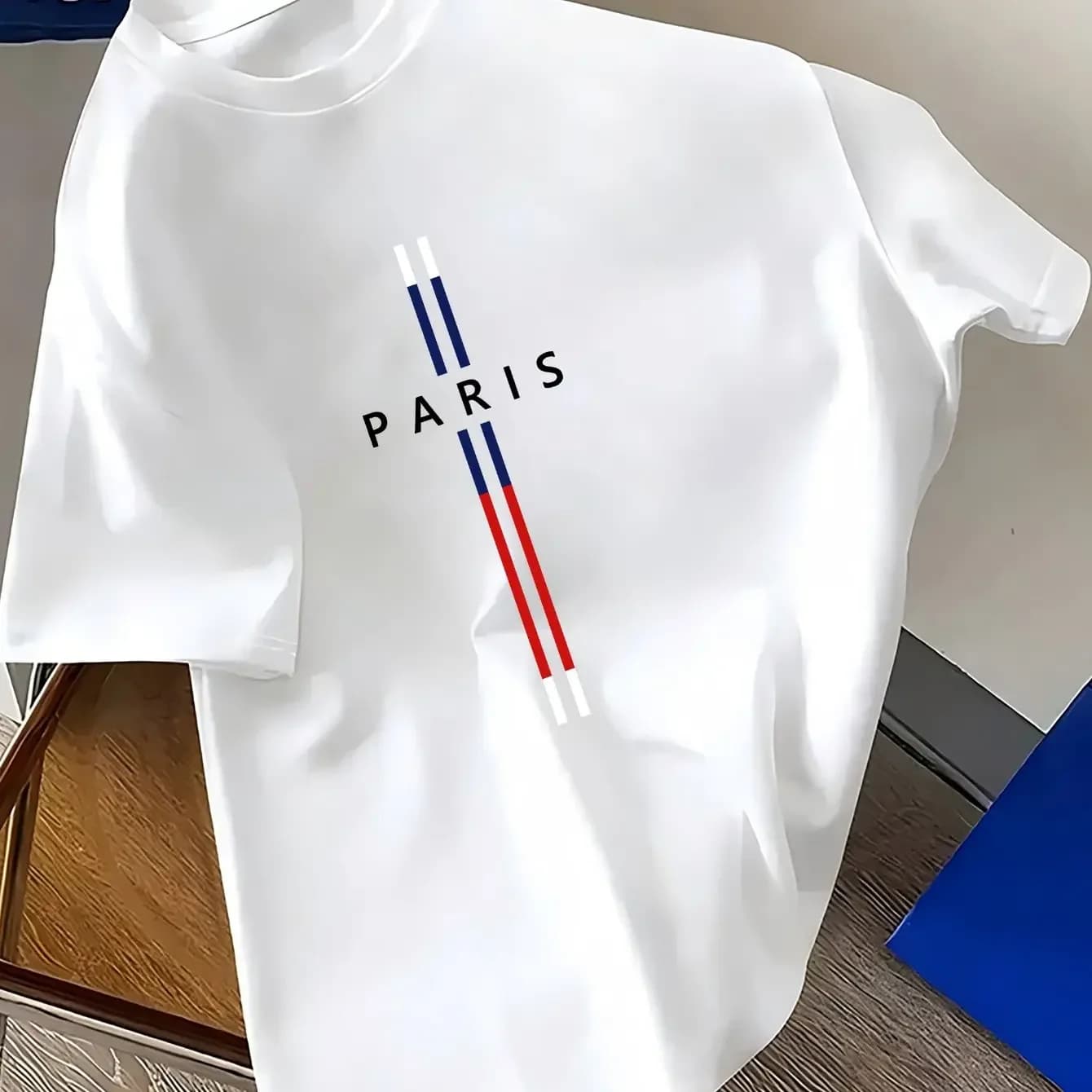 Summer Men 100% cotton fashion casual loose fit plus size Paris letter print round neck short sleeve T-shirt top