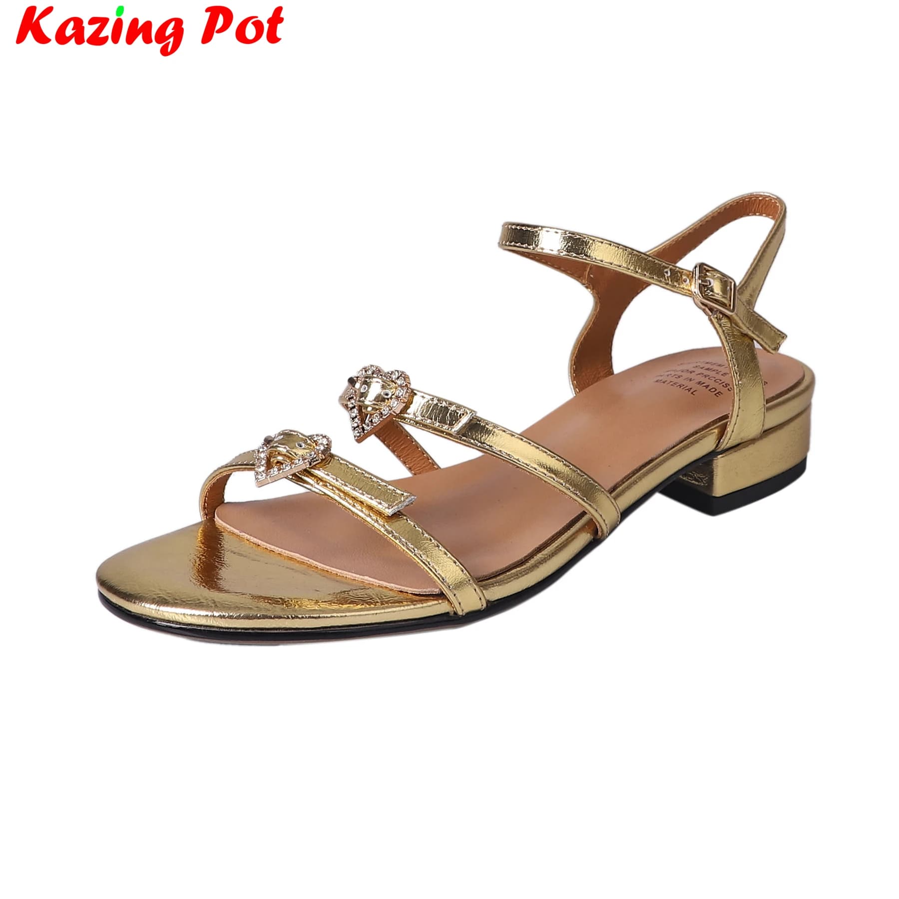 Krazing Pot 2024 Cow Leather Summer Shoes Chunky Heels Brand Dating Office Lady Party Buckle Strap Crystal Modern Women Sandals