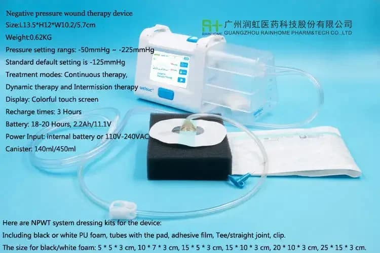 negative pressure wound therapy machine with drainage canister 140ml/450ml & 10sets different size NPWT medical dressing kit