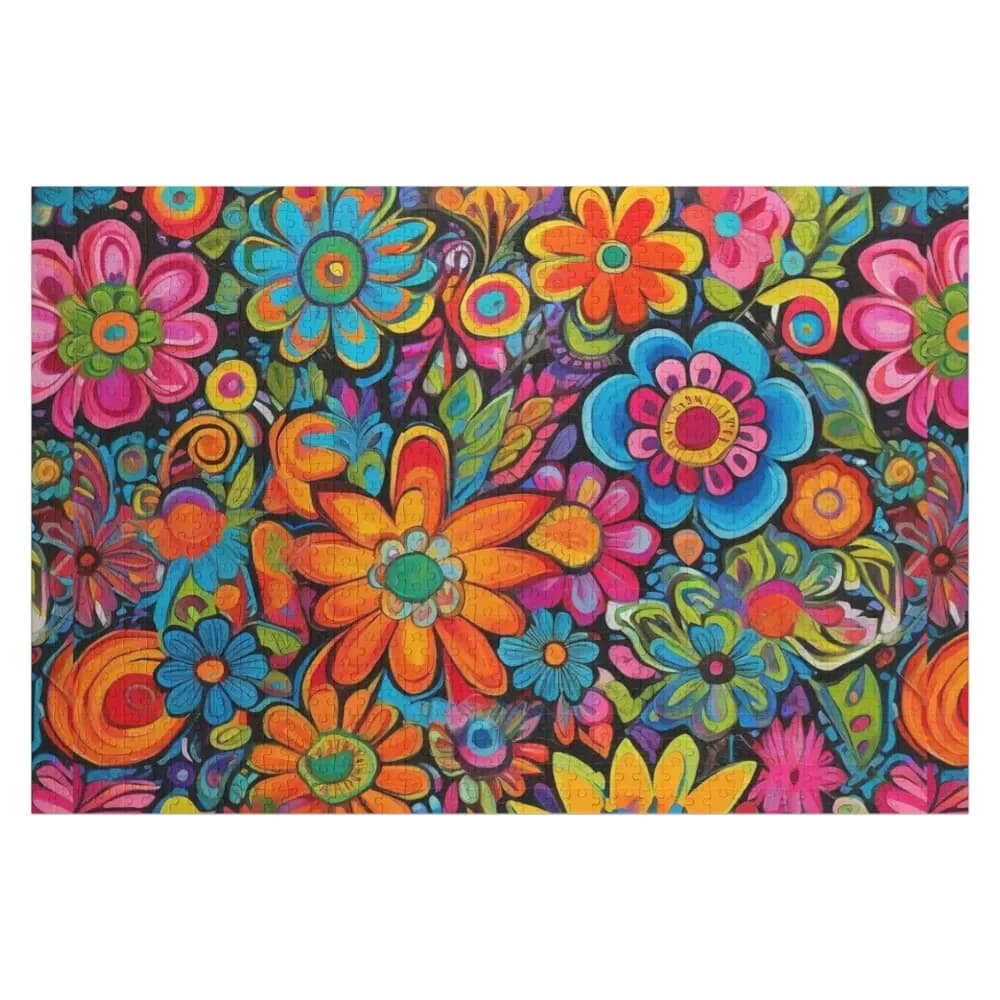 Flower Power Colourful Floral Pattern Jigsaw Puzzle Customizable Child Gift Photo Customized Gifts For Kids Custom Gifts Puzzle
